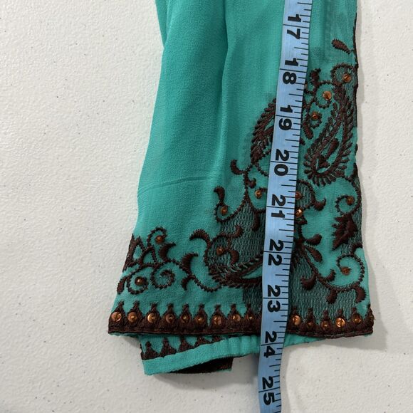 Cache Blouse Womens S Green Silk Sheer Embroidered Boho Peasant Top - Picture 8 of 10